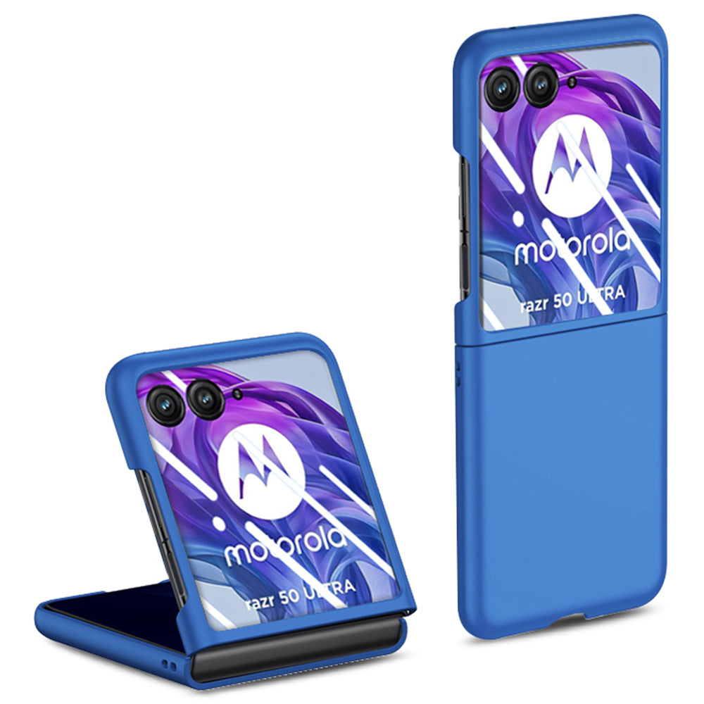 For Motorola Razr 50 Ultra 5G Case Skin-touch PC Phone Cover with Rear Screen Protector - Dark Blue