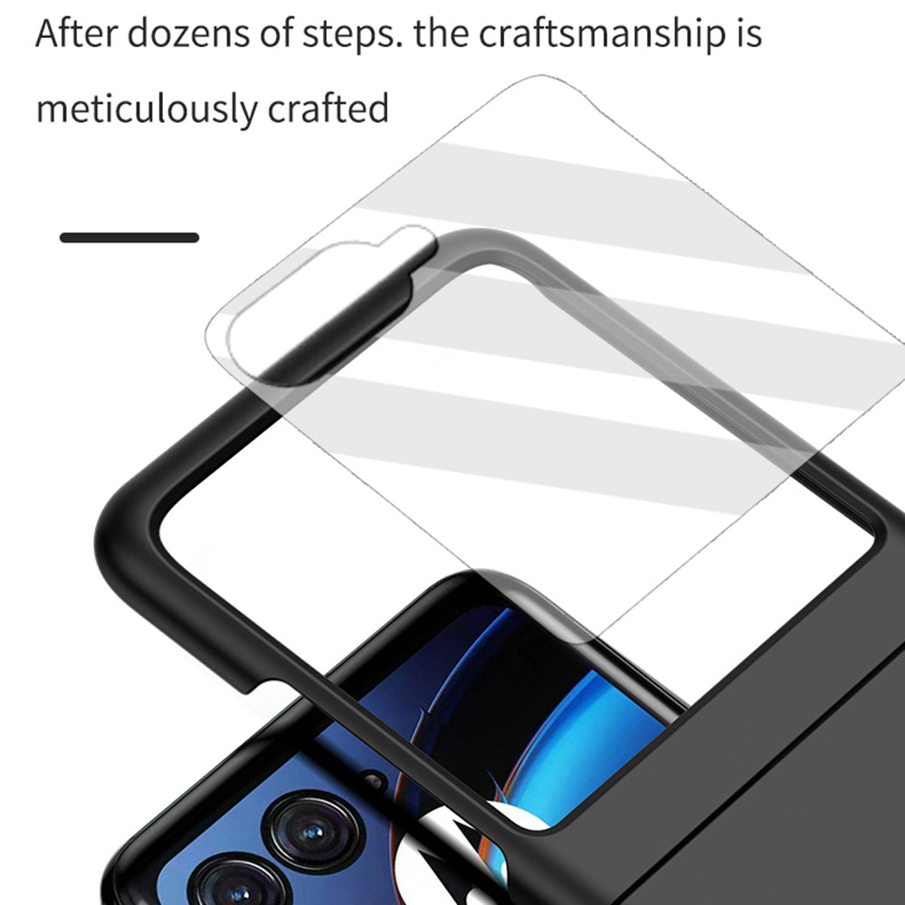 For Motorola Razr 50 Ultra 5G Case Skin-touch PC Phone Cover with Rear Screen Protector - Dark Blue