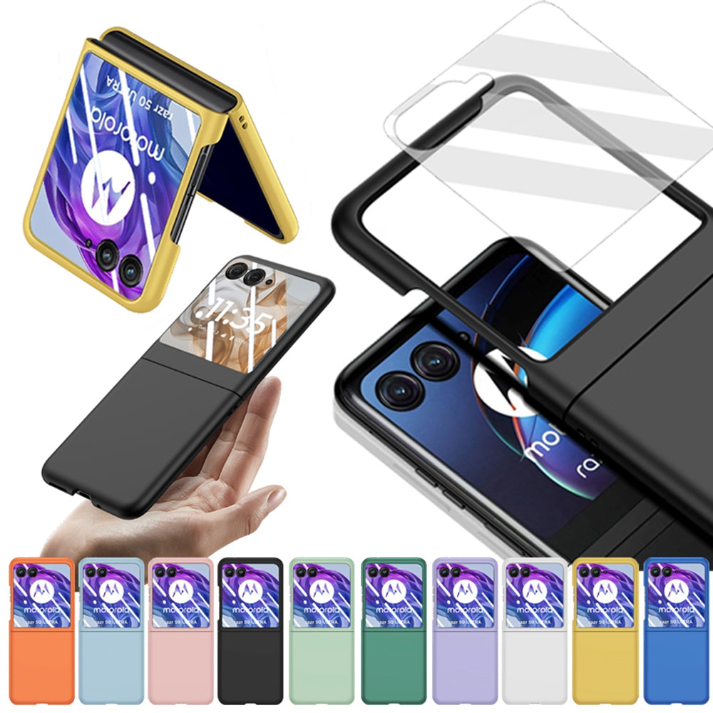 For Motorola Razr 50 Ultra 5G Case Skin-touch PC Phone Cover with Rear Screen Protector - Orange