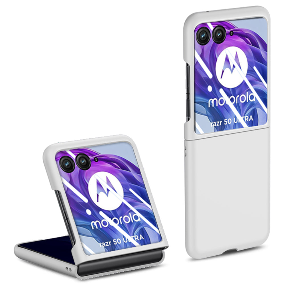 For Motorola Razr 50 Ultra 5G Case Skin-touch PC Phone Cover with Rear Screen Protector - White