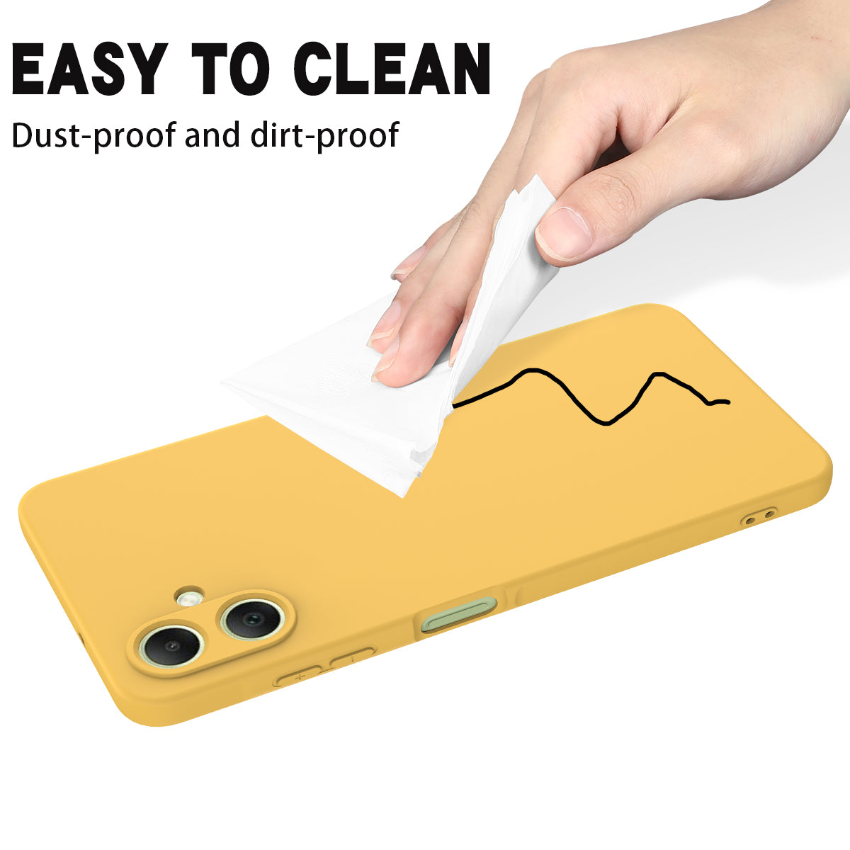 For Samsung Galaxy A06 Case Liquid Silicone Anti-Scratch Phone Cover with Hand Strap - Yellow