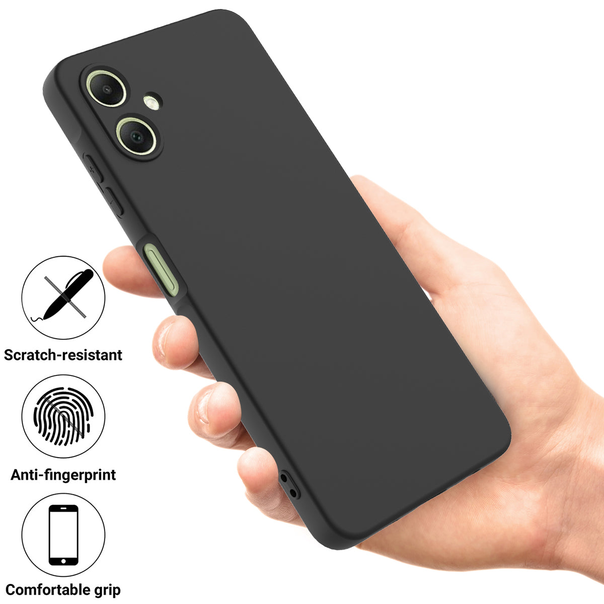 For Samsung Galaxy A06 Case Liquid Silicone Anti-scratch Phone Cover with Hand Strap - Black