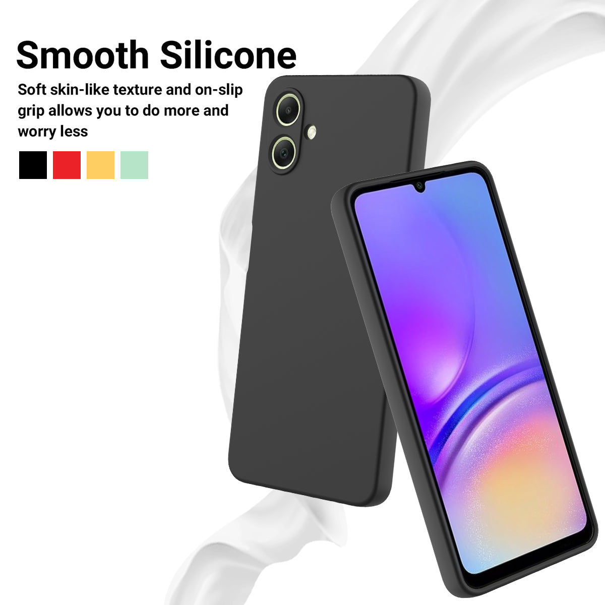 For Samsung Galaxy A06 Case Liquid Silicone Anti-scratch Phone Cover with Hand Strap - Black