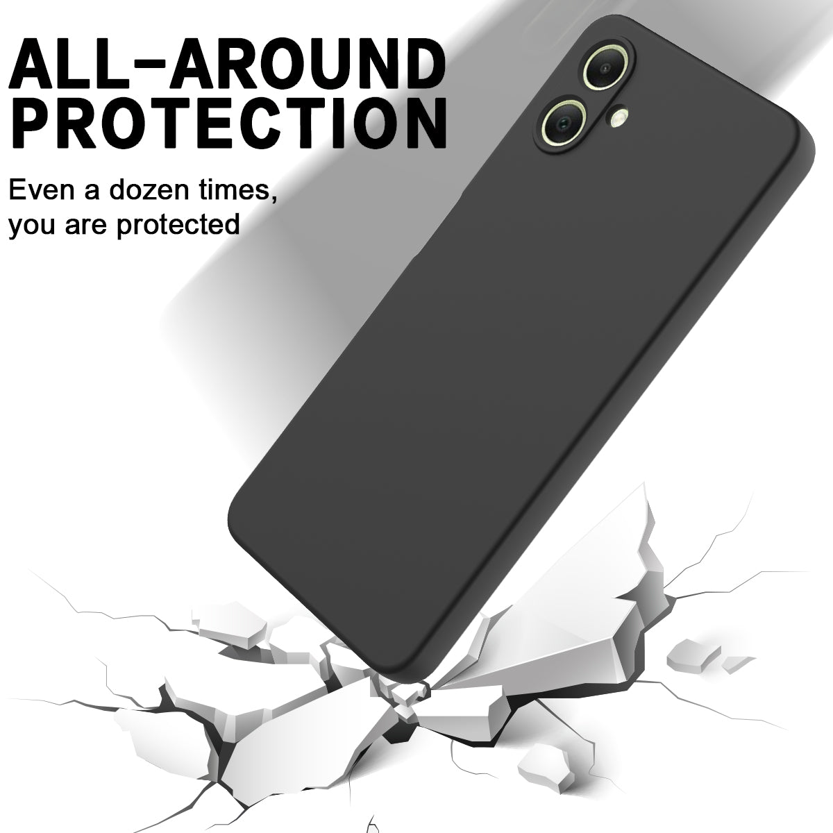 For Samsung Galaxy A06 Case Liquid Silicone Anti-scratch Phone Cover with Hand Strap - Black