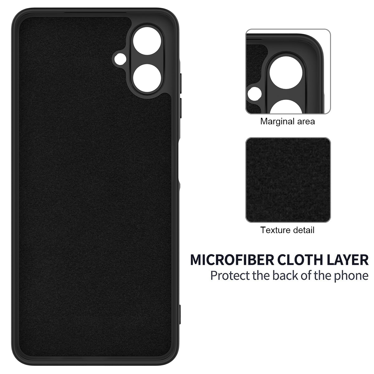 For Samsung Galaxy A06 Case Liquid Silicone Anti-scratch Phone Cover with Hand Strap - Black
