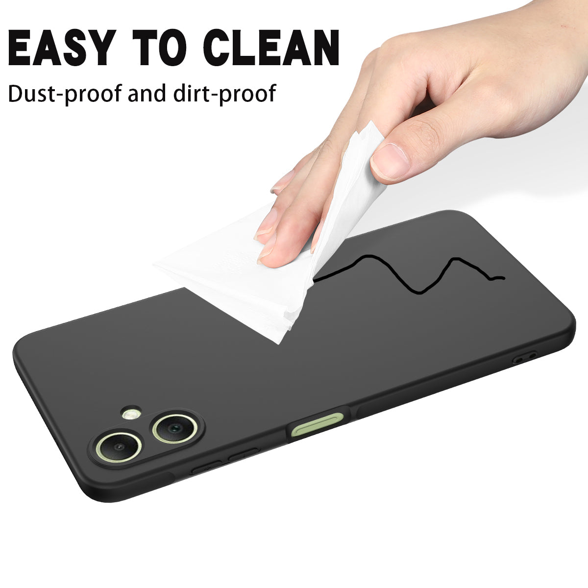 For Samsung Galaxy A06 Case Liquid Silicone Anti-scratch Phone Cover with Hand Strap - Black