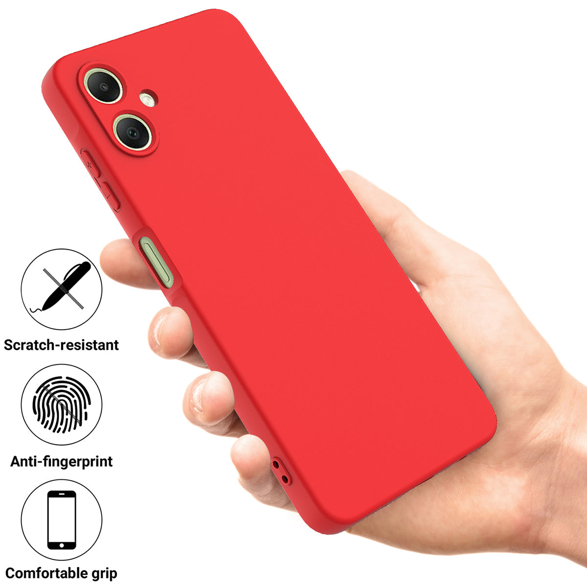 For Samsung Galaxy A06 Case Liquid Silicone Anti-scratch Phone Cover with Hand Strap - Red