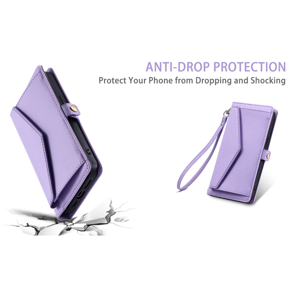 For Samsung Galaxy A06 Leather Case Wallet Stand Phone Cover with Straps - Purple