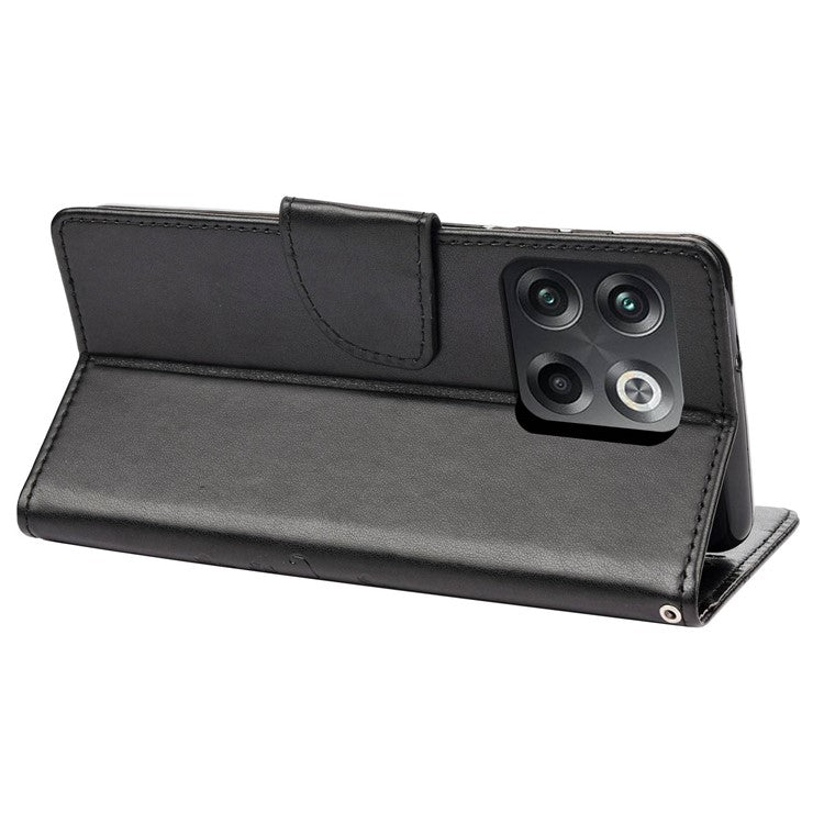 For OnePlus 10T 5G / Ace Pro 5G Wallet Stand PU Leather Imprinting Flower Butterflies Case Full Protection Inner TPU Phone Cover with Strap - Black