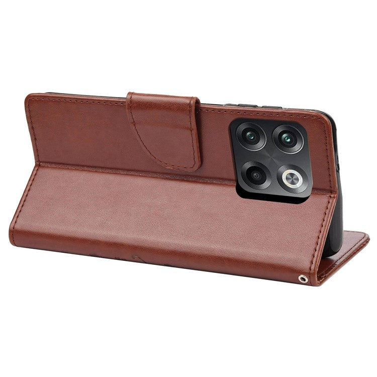For OnePlus 10T 5G / Ace Pro 5G Wallet Stand PU Leather Imprinting Flower Butterflies Case Full Protection Inner TPU Phone Cover with Strap - Brown