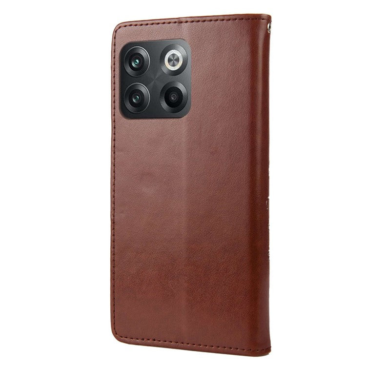 For OnePlus 10T 5G / Ace Pro 5G Wallet Stand PU Leather Imprinting Flower Butterflies Case Full Protection Inner TPU Phone Cover with Strap - Brown
