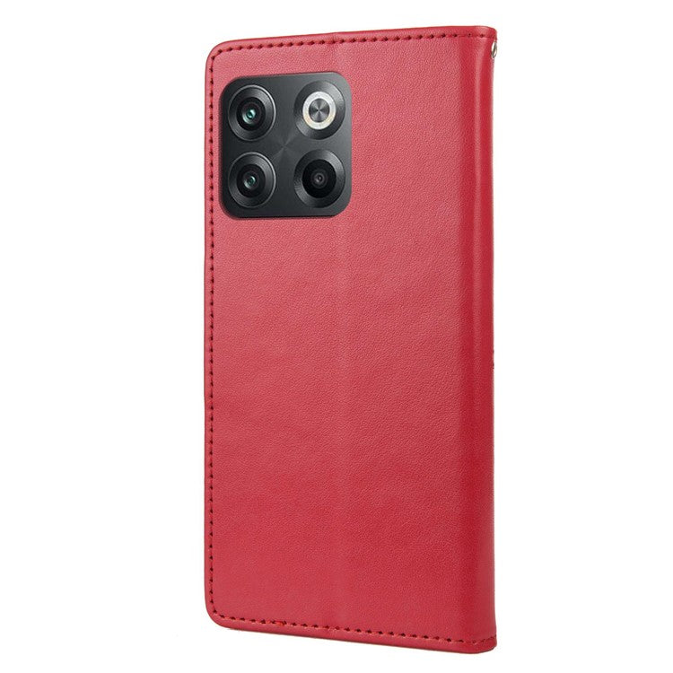 For OnePlus 10T 5G / Ace Pro 5G Wallet Stand PU Leather Imprinting Flower Butterflies Case Full Protection Inner TPU Phone Cover with Strap - Red
