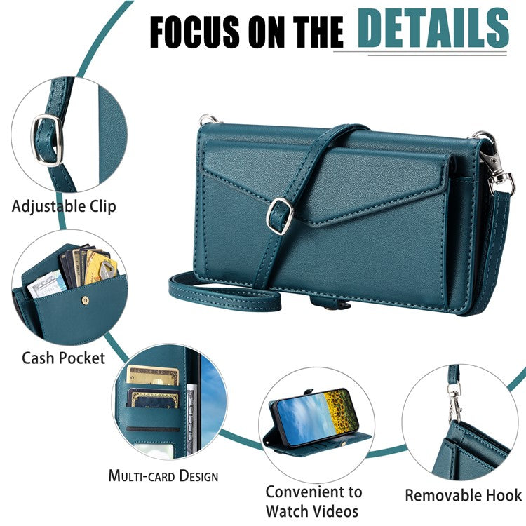 For Google Pixel 8a Leather Case Wallet Stand Phone Cover with Straps - Blackish Green