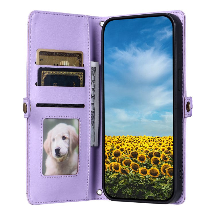 For Google Pixel 9 Pro / Pixel 9 Leather Case Wallet Stand Phone Cover with Straps - Purple