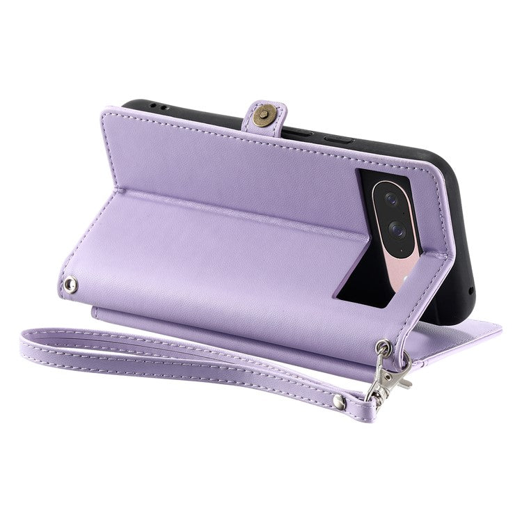 For Google Pixel 9 Pro / Pixel 9 Leather Case Wallet Stand Phone Cover with Straps - Purple