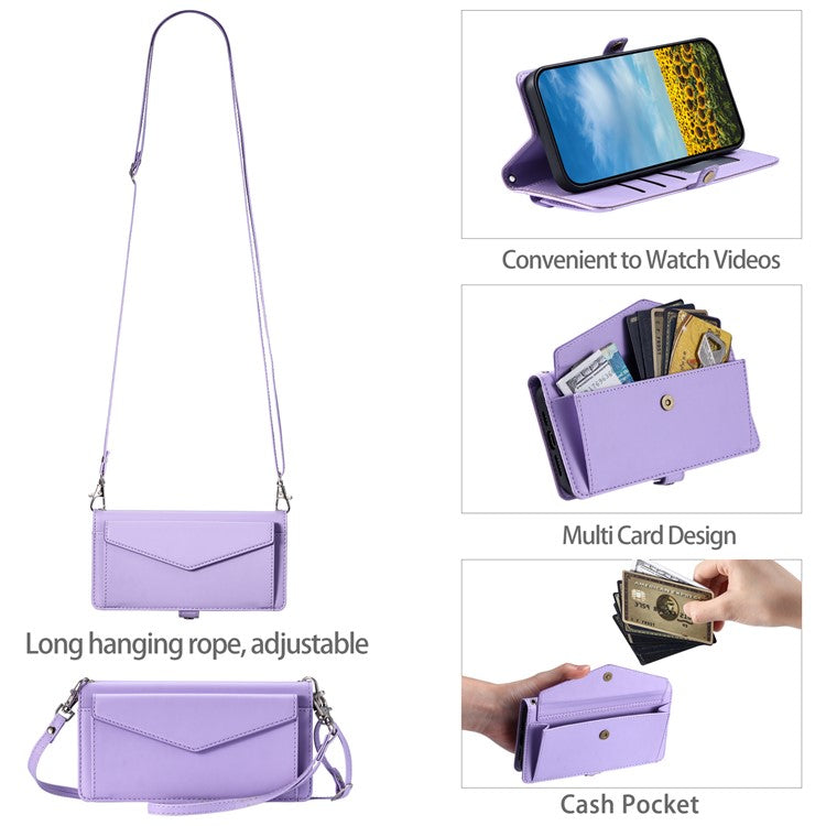 For Google Pixel 9 Pro / Pixel 9 Leather Case Wallet Stand Phone Cover with Straps - Purple