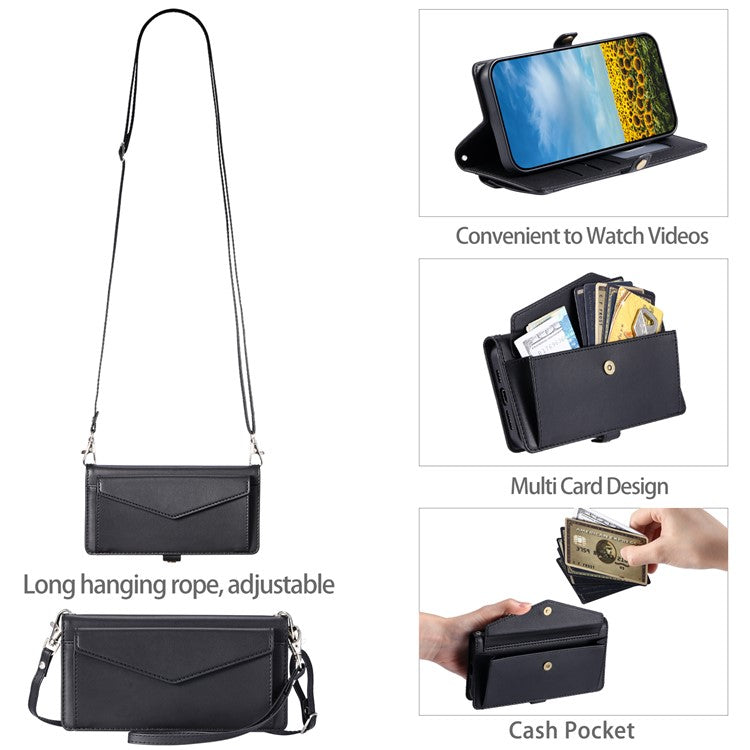 For Google Pixel 9 Pro / Pixel 9 Leather Case Wallet Stand Phone Cover with Straps - Black