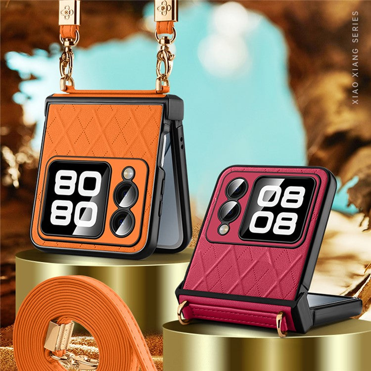 SULADA For Huawei nova Flip 5G Case Rhombus Leather+PC Phone Cover with Shoulder Strap - Orange