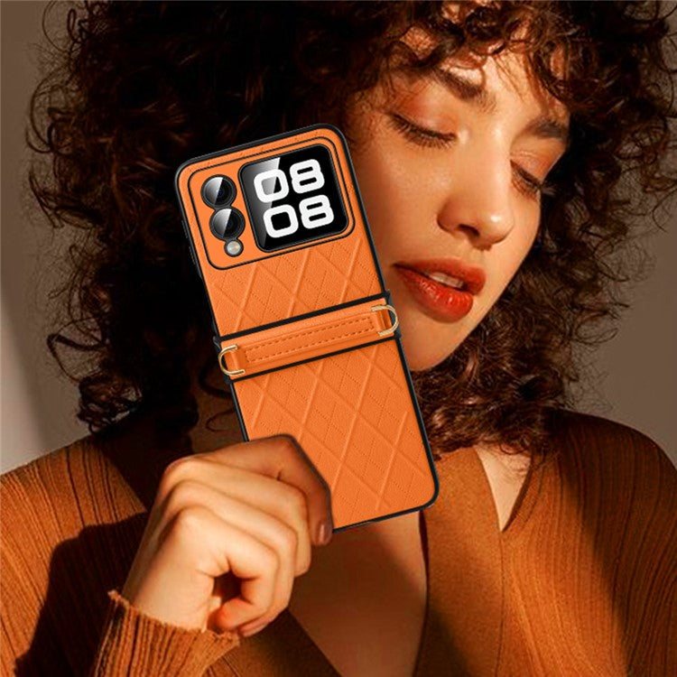 SULADA For Huawei nova Flip 5G Case Rhombus Leather+PC Phone Cover with Shoulder Strap - Orange