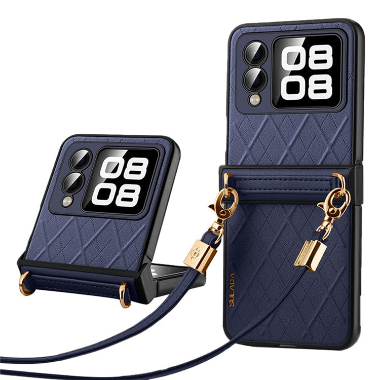 SULADA For Huawei nova Flip 5G Case Rhombus Leather+PC Phone Cover with Shoulder Strap - Sapphire