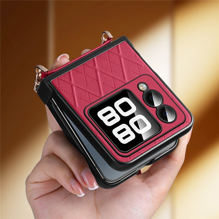 SULADA For Huawei nova Flip 5G Case Rhombus Leather+PC Phone Cover with Shoulder Strap - Sapphire