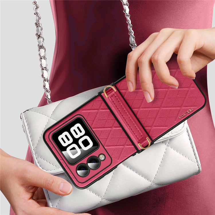 SULADA For Huawei nova Flip 5G Case Rhombus Leather+PC Phone Cover with Shoulder Strap - Sapphire