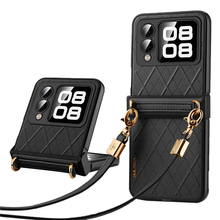 SULADA For Huawei nova Flip 5G Case Rhombus Leather+PC Phone Cover with Shoulder Strap - Black