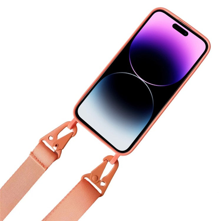 For iPhone 16 Case Liquid Silicone Card Slot Soft Phone Cover with Lanyard Strap - Orange