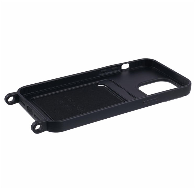 For iPhone 16 Case Liquid Silicone Card Slot Soft Phone Cover with Lanyard Strap - Wine Red