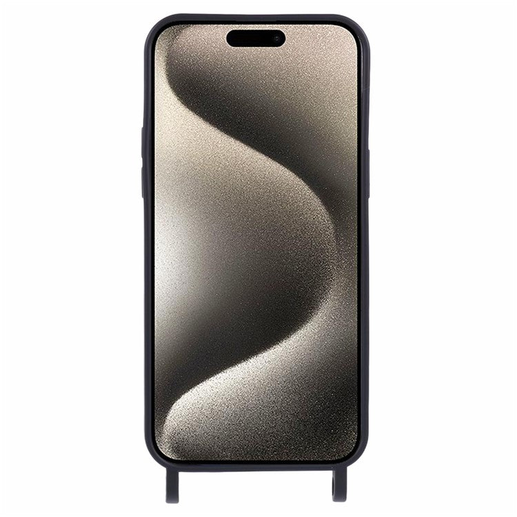 For iPhone 16 Case Liquid Silicone Card Slot Soft Phone Cover with Lanyard Strap - Wine Red