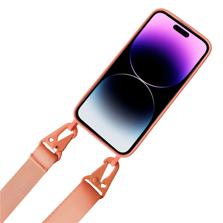 For iPhone 16 Pro Case Liquid Silicone Card Slot Soft Phone Cover with Lanyard Strap - Wine Red