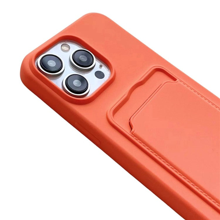 For iPhone 16 Pro Case Liquid Silicone Card Slot Soft Phone Cover with Lanyard Strap - Wine Red