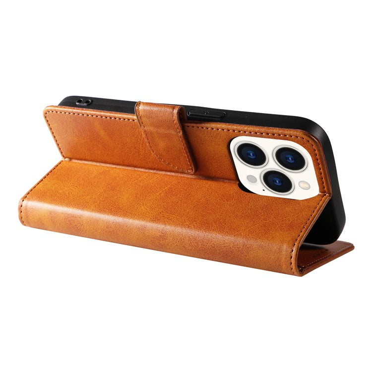 For iPhone 16 Pro Case Leather Stand Phone Shell with Magnetic Closure - Khaki