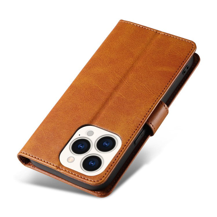 For iPhone 16 Pro Case Leather Stand Phone Shell with Magnetic Closure - Khaki