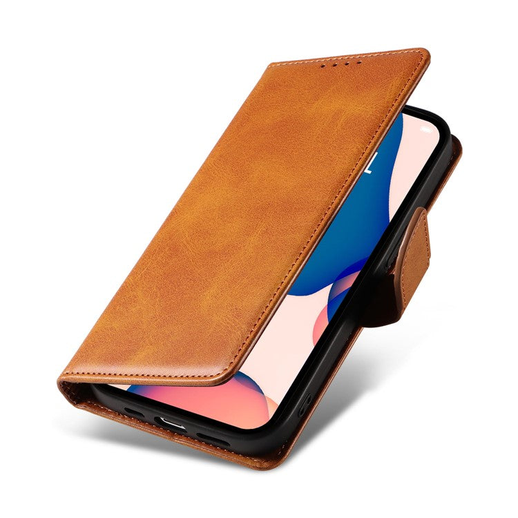 For iPhone 16 Pro Case Leather Stand Phone Shell with Magnetic Closure - Khaki