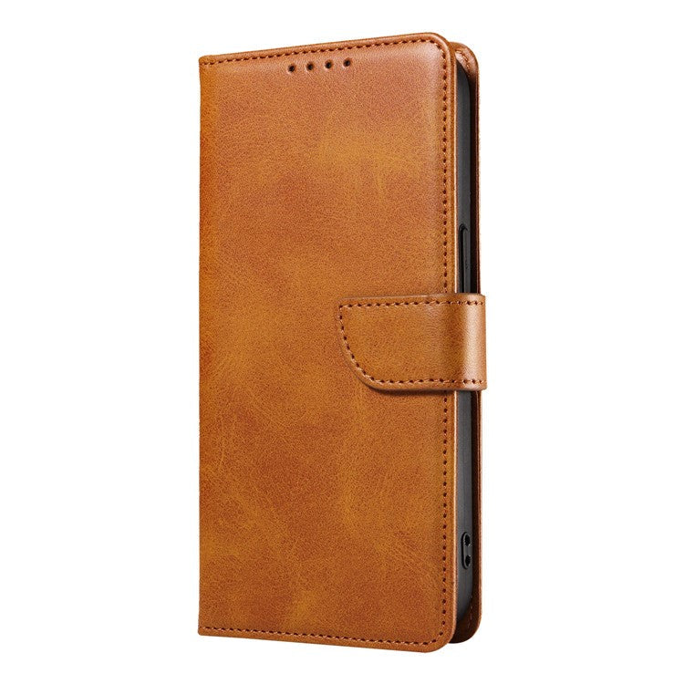 For iPhone 16 Pro Case Leather Stand Phone Shell with Magnetic Closure - Khaki