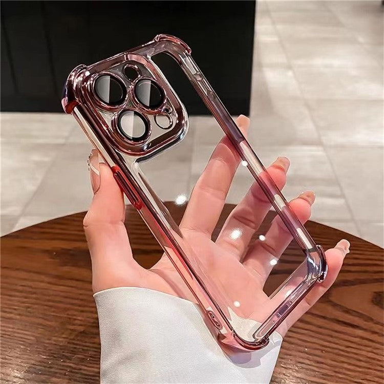 For iPhone 16 Pro Case Four Corner Airbags Anti-Drop Hard PC Phone Cover with Tempered Glass Lens Film - Pink