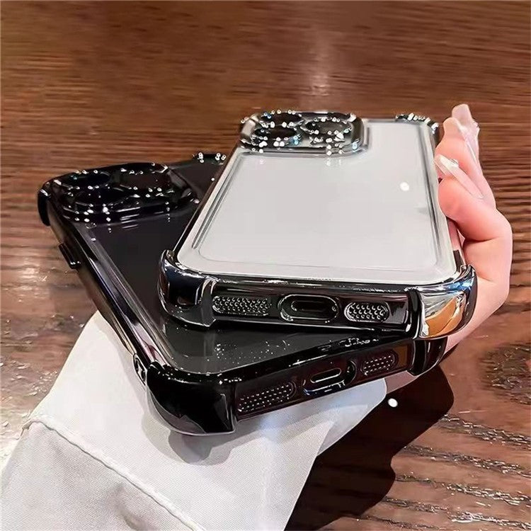 For iPhone 16 Pro Case Four Corner Airbags Anti-Drop Hard PC Phone Cover with Tempered Glass Lens Film - Pink