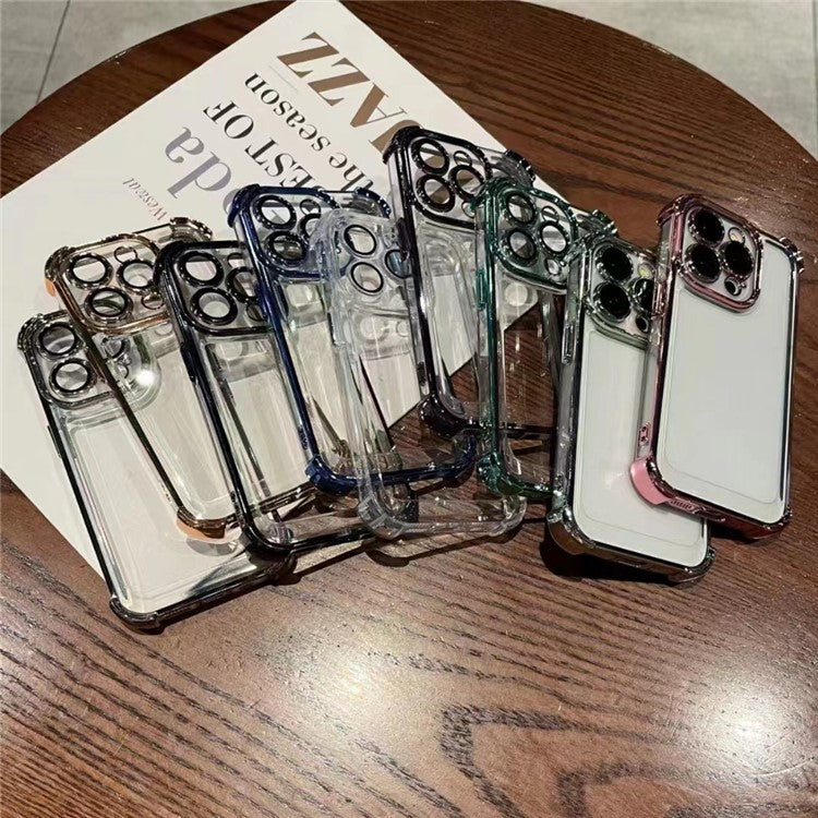 For iPhone 16 Pro Case Four Corner Airbags Anti-Drop Hard PC Phone Cover with Tempered Glass Lens Film - Pink