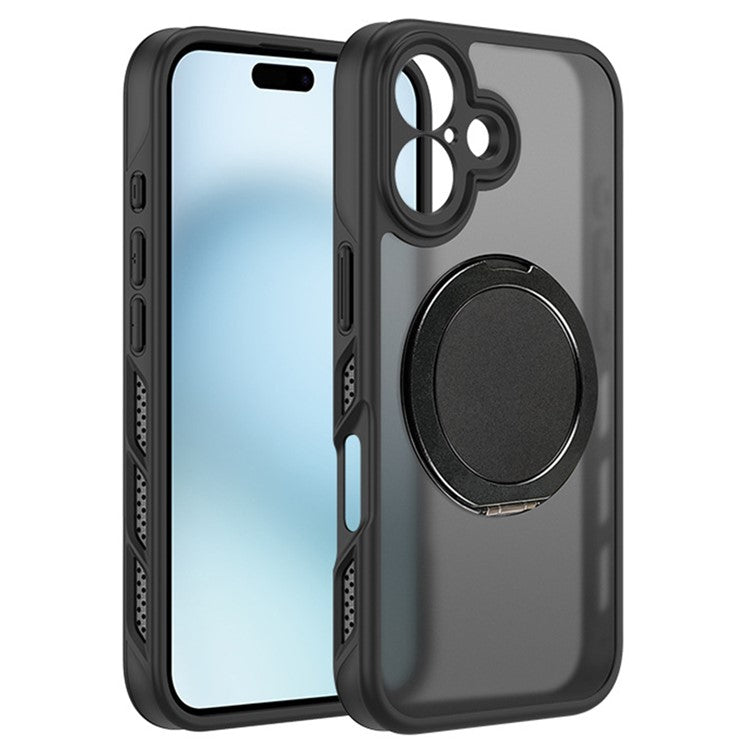 For iPhone 16 Case Heat Dissipation Kickstand TPU+PC Magnetic Phone Case Translucent Matte - Black
