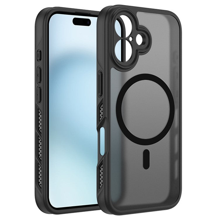 For iPhone 16 Case PC+TPU Magnetic Phone Cover Matte Skin-Feel Dual Side Heat Dissipation - Grey