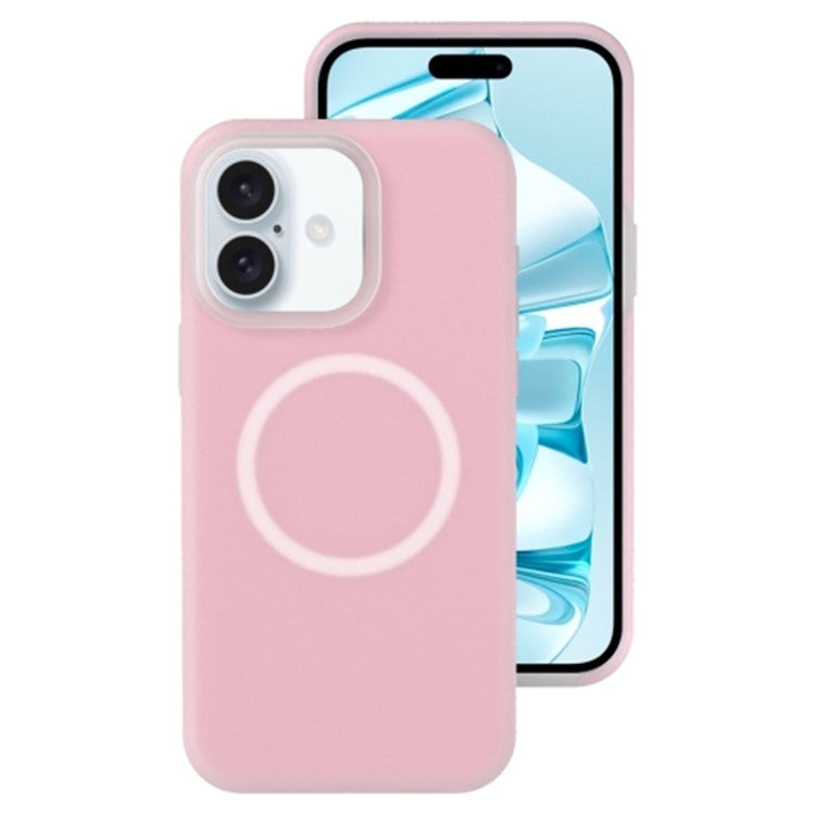 For iPhone 16 Magnetic Case Liquid Silicone Shockproof Phone Cover - Light Pink