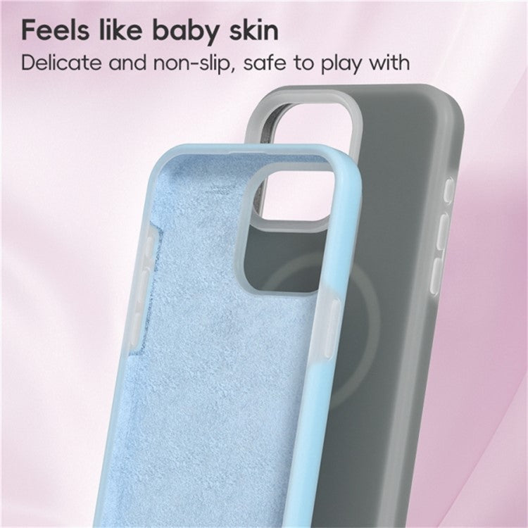For iPhone 16 Magnetic Case Liquid Silicone Shockproof Phone Cover - Light Pink