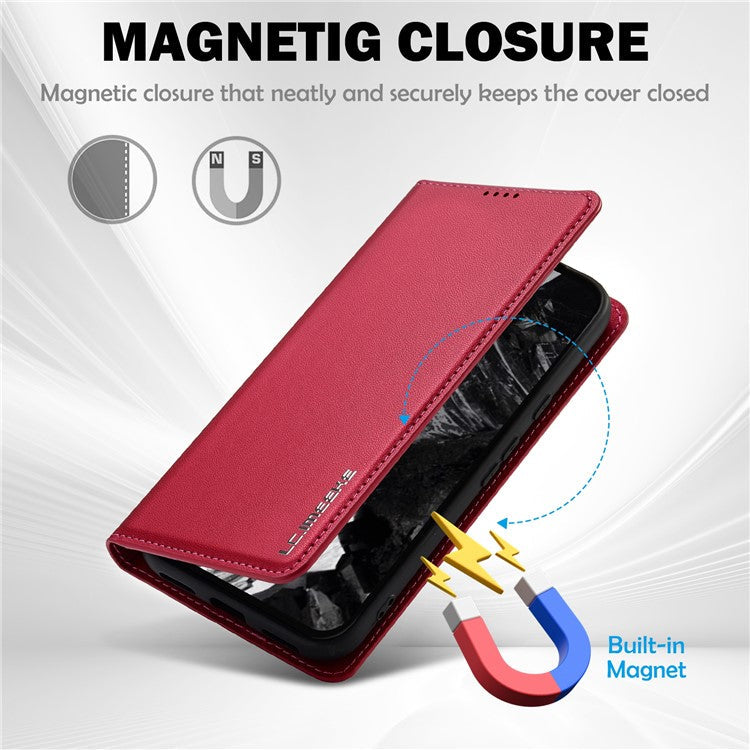 LC.IMEEKE L1 Series for Google Pixel 8 Case PU Leather Wallet Stand Protective Phone Cover - Red