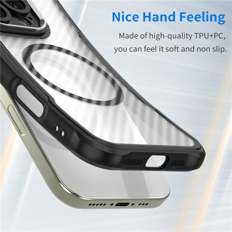 For iPhone 16e Case TPU+PC Carbon Fiber Phone Cover Compatible with MagSafe - Black