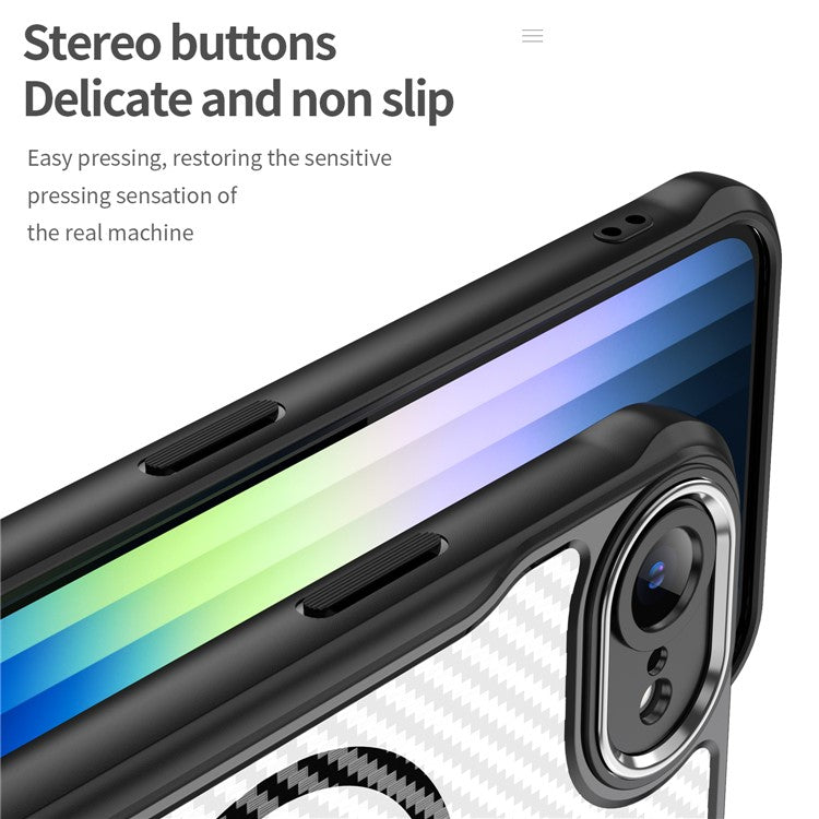 For iPhone 16e Case TPU+PC Carbon Fiber Phone Cover Compatible with MagSafe - Black