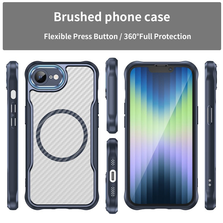 For iPhone 16e Case TPU+PC Carbon Fiber Phone Cover Compatible with MagSafe - Blue