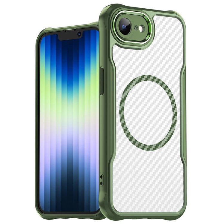 For iPhone 16e Case TPU+PC Carbon Fiber Phone Cover Compatible with MagSafe - Green