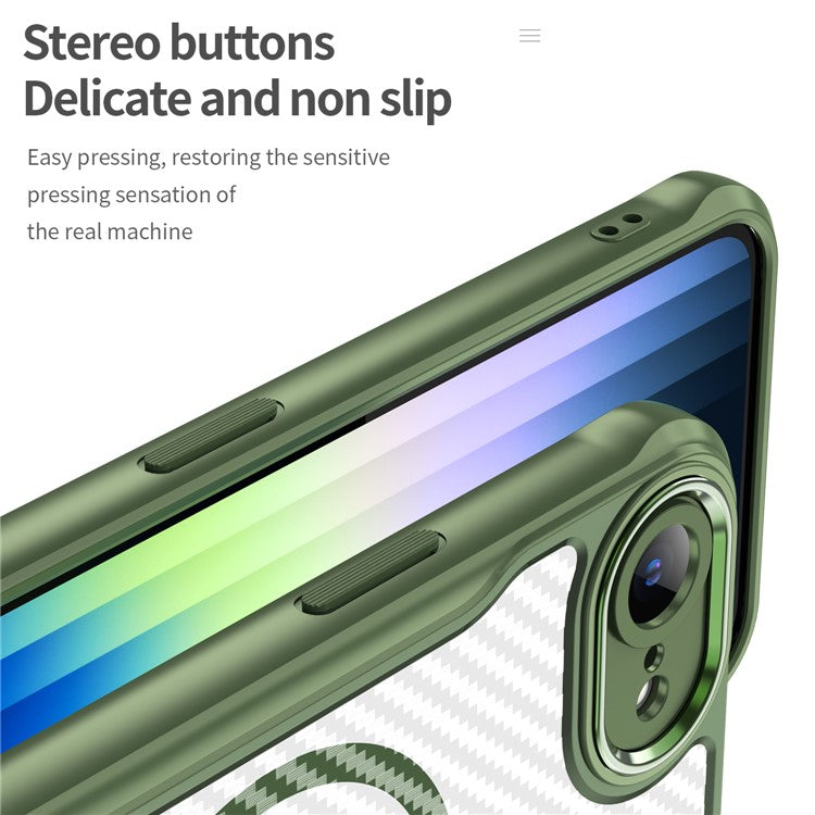 For iPhone 16e Case TPU+PC Carbon Fiber Phone Cover Compatible with MagSafe - Green