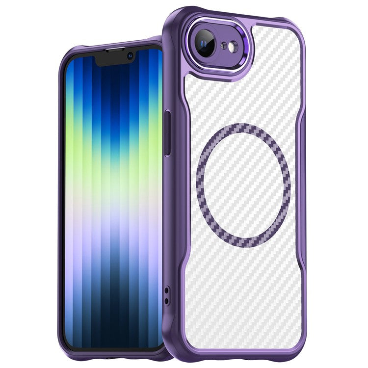 For iPhone 16e Case TPU+PC Carbon Fiber Phone Cover Compatible with MagSafe - Purple